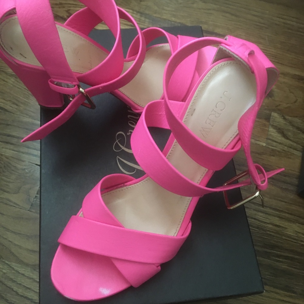 J Crew size 7 hot pink heeled sandals - Picture 4 of 6